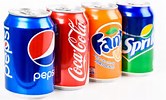 From left to right, Pepsi Cola, Coca Cola, Fanta Orange (gross), Sprite