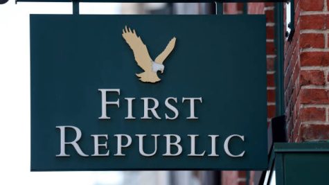 The First Republic Bank logo mark is seen outside the bank branch in Manhattan on Monday, May 1, 2023. (Luiz C. Ribeiro/New York Daily News/Tribune News Service via Getty Images)