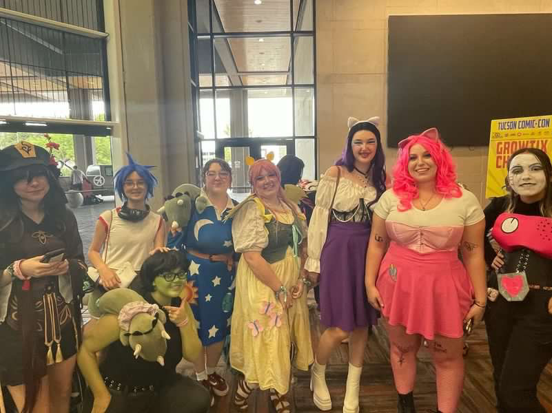 Members of Cosplay Club taking a picture with My Little Pony Cosplayers 