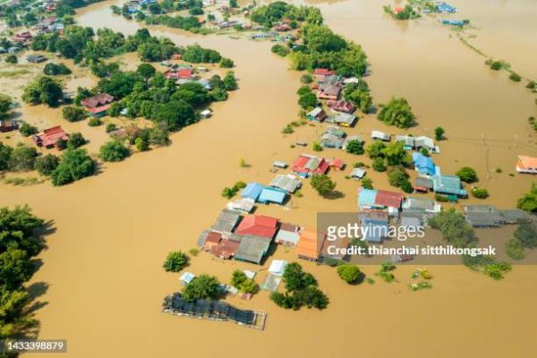 Aerial View natural disaster and
flooding in Thailand.