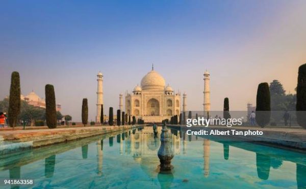 An immense mausoleum of white marble, built in Agra between 1631 and 1648 by order of the Mughal emperor Shah Jahan in memory of his favourite wife, the Taj Mahal is the jewel of Muslim art in India and one of the universally admired masterpieces of the worlds heritage.